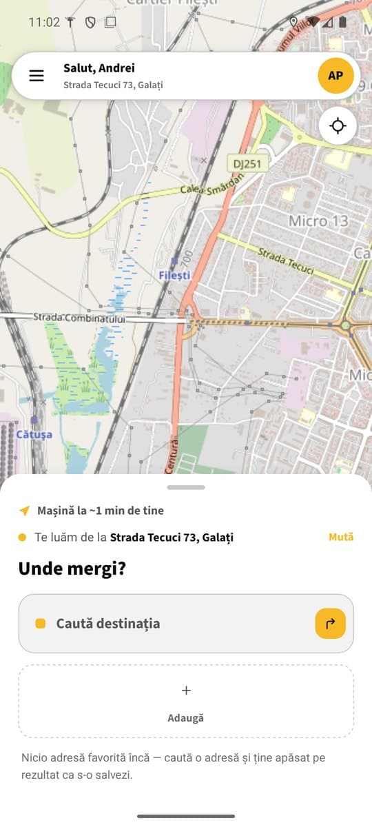 Aplicația clientului: harta cu taxiurile din jur