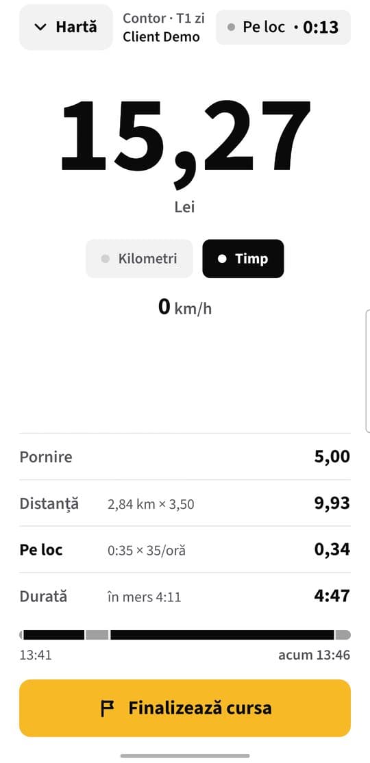 Contorul: Numără ca aparatul: kilometri când merge, timp când stă.