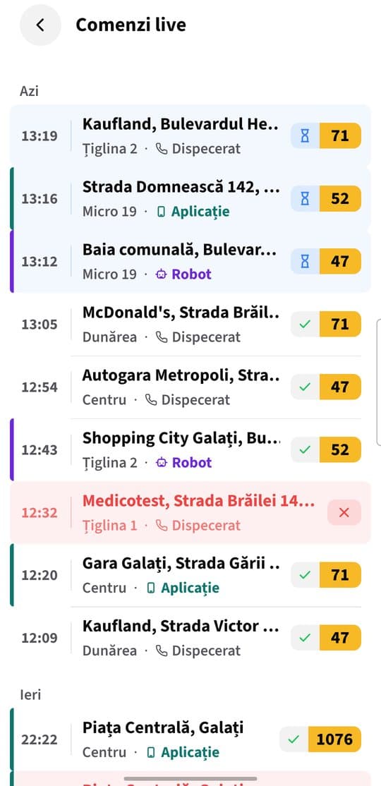 Comenzi live: Ce s-a mai comandat azi, din ce stație și cine a luat-o.